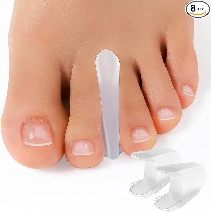 Welnove Toe Separators for Bunions - Gel Toe Spacers for Overlapping Toes, Calluses Pain- Flared Design Soft Silicone Toe Straighteners, Bunion Corrector for Men and Women (8 Pack of Medium Size)