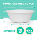 JINVOGREEN 200 Count 16 oz Paper Bowls, Disposable Compostable Bowls, Heavy - Image 3