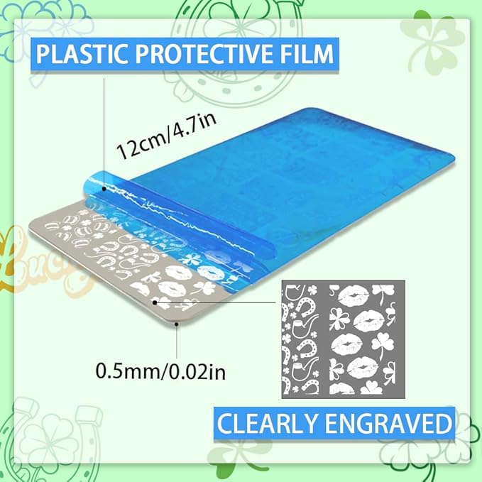 PH PandaHall 5pcs Nail Stamping Plates for St. Patrick's Day, Shamrock Nail Art Templates Leaf Clover Flower Nail Art Stencils Stainless Steel Nail Plates for Holiday Nail Design Print Manicure Salon