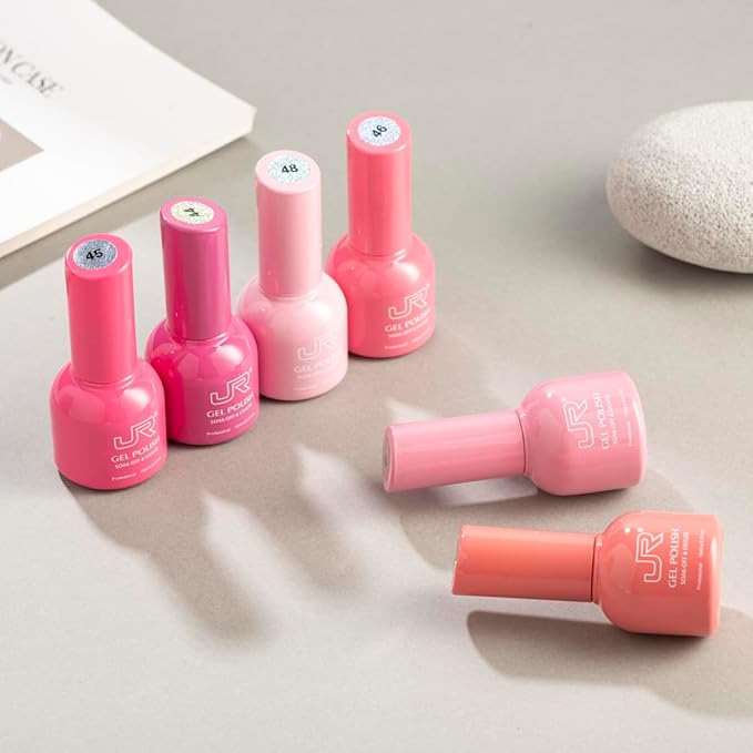 JR 15ml 6 Pcs Gel Nail Polish Set Colorful Collection Pink Nail Polish Kit Soak off UV Gel Polish Manicure Nail Salon for Women (137H, 15ml)