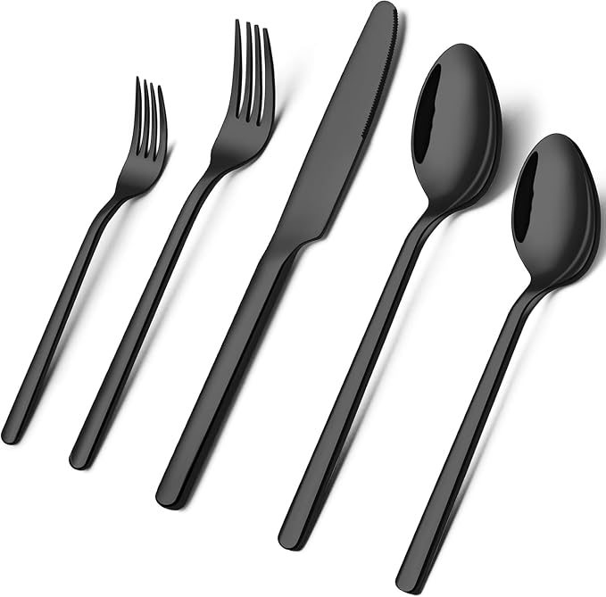 Black Silverware Set, 30 Piece Flatware Set by KINGSTONE