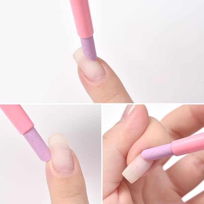 10Pcs Stoe Sanding Nail File Tools Nail File Cuticle Removal Buffer Washable Pedicure Manicure Pen Cuticle Pusher Stick for Nail Care, Pink