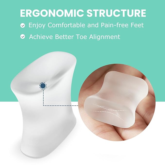 Welnove Upgraded Gel Toe Separators – 16-Pack Aloe Vera Extract Infused Silicone Toe Spacers for Straightening Overlapping Toes, Calluses – Bunion Corrector for Men and Women (Multi-Size, Clear)