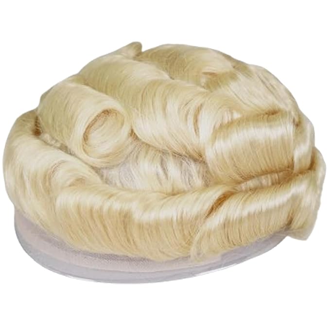 Human Hair Toupee for Men 10x8 Inch,European Human Hair Lace Front Natural Hairline Hair Pieces with 0.06mm Thin Skin PU V-looped Men's Hair Replacement System (#613 Blonde color,100% human hair)
