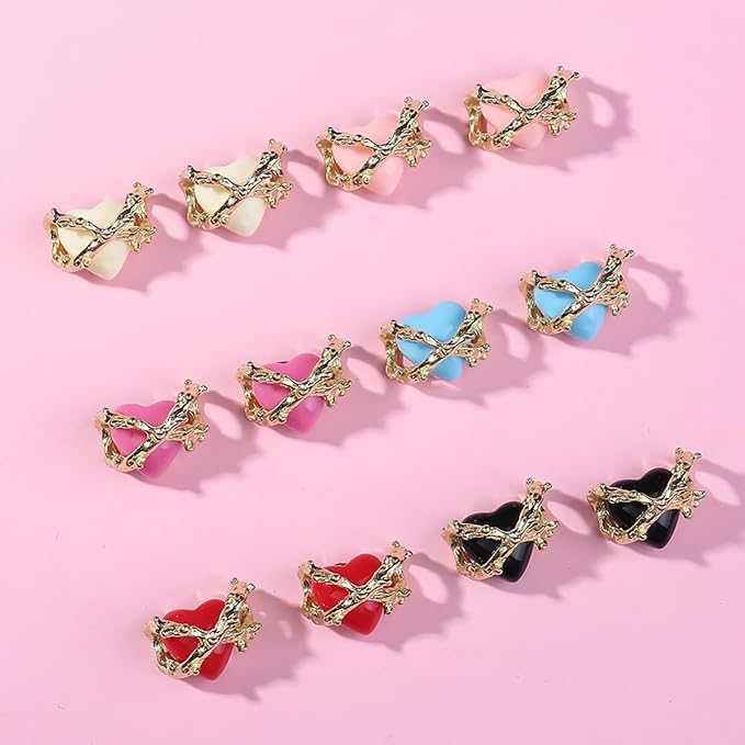 KTAABTR Valentines Nail Charms 12pcs Alloy Heart Nail Art Charms Design Valentines Day Nail Charms Red Pink Black Heart Nail Charms for Women DIY Manicure Valentines Heart Charms Decoration
