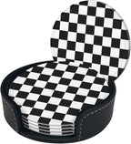 Drink Coasters with Holder Stand Set of 6 Black and White Checkerboard Pu - Image 8