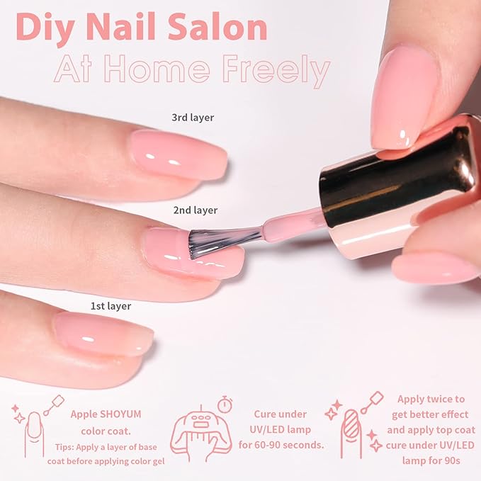 Jelly Shimmer Gel Nail Polish Set, 10 Colors Translucent Natural Milky White Pink Nail Polish Gel, UV/LED Soak Off Gel Nail Kit DIY Nail Art Salon Manicure Gifts for Women Girls.