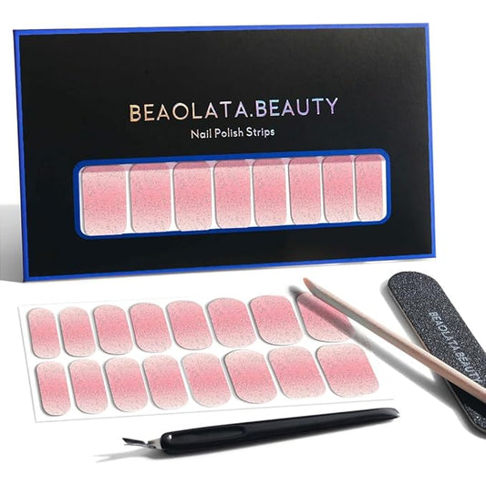Nail Polish Strips, 32PCS Salon Quality Wraps, Long Lasting Gel Nail Stickers for Women Easy Apply& Remove (Blush Pink Wish)