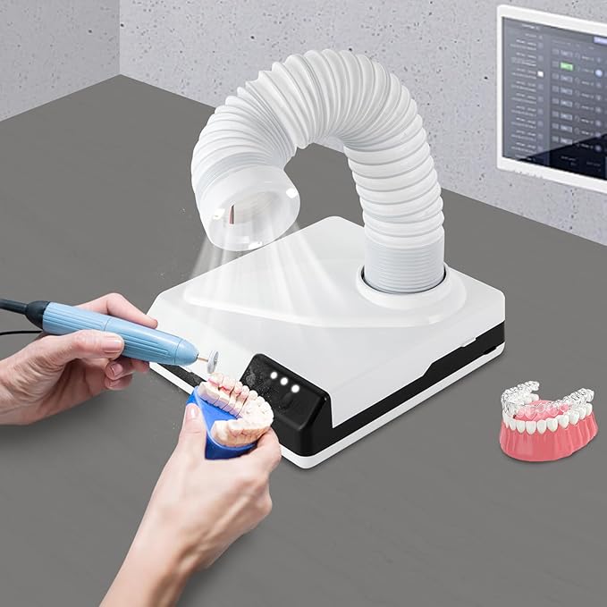 MOCHAG 60W Dental Polishing Dust Collector, Dentistry Vacuum Cleaner Dust Collector Fan Vacuum Cleaner with Fan and LED Dual Function, Polishing Suction Machine for Dental Lab,White