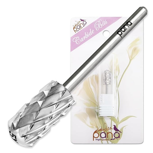 PANA 3/32" Large Smooth Round Top Safety Carbide Nail Drill Bit for Gel Polish & Acrylic Removal Nail Salon Manicure Pedicure Electric File Tools (Large Barrel - Silver, 5X Coarse)