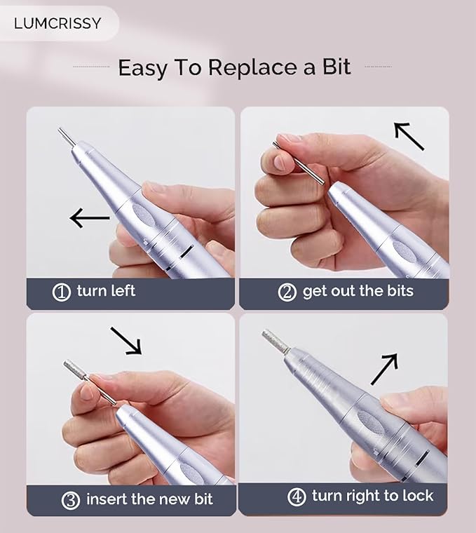 Electric Nail Drill Machine,Lumcrissy Colorful Rechargeable 35000 RPM Nail Drill Portable E-File with Detachable Battery,Portable Electric Acrylic Nail Tools ,Polishing,Nail Removing (Pure Pink)