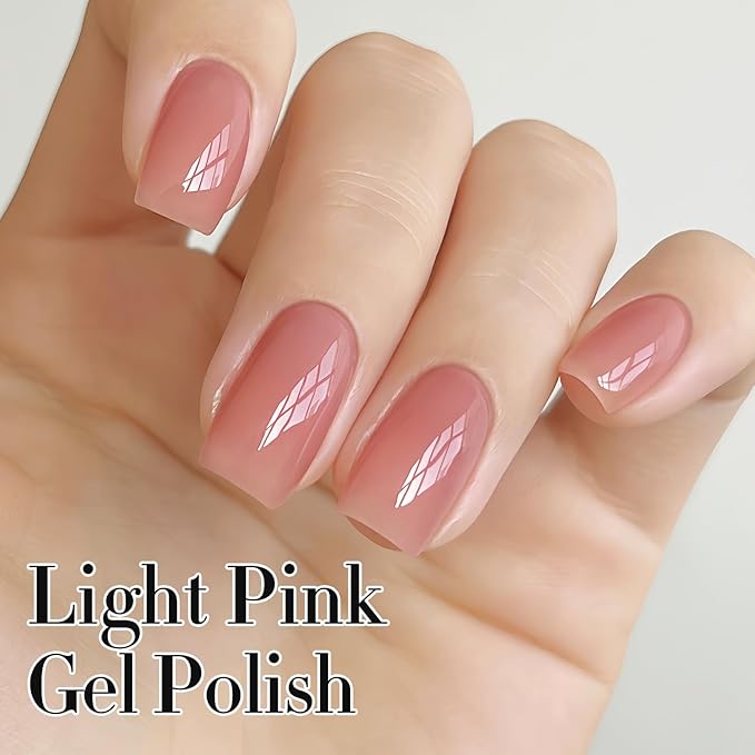 Double Rhythm Gel Polish 15ML Jelly Sheer Pastel Light Milky Color Pearl White Bottle 1 PC 0.5 OZ Full Size Nail Art Salon at Home (Light Pink-D1494)