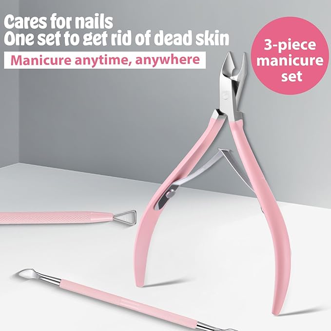 3 PCS Cuticle Trimmer with Cuticle Pusher, Stainless Steel Nail Scraper Cuticulas Cutter Nipper Remover Nail Trimmer
