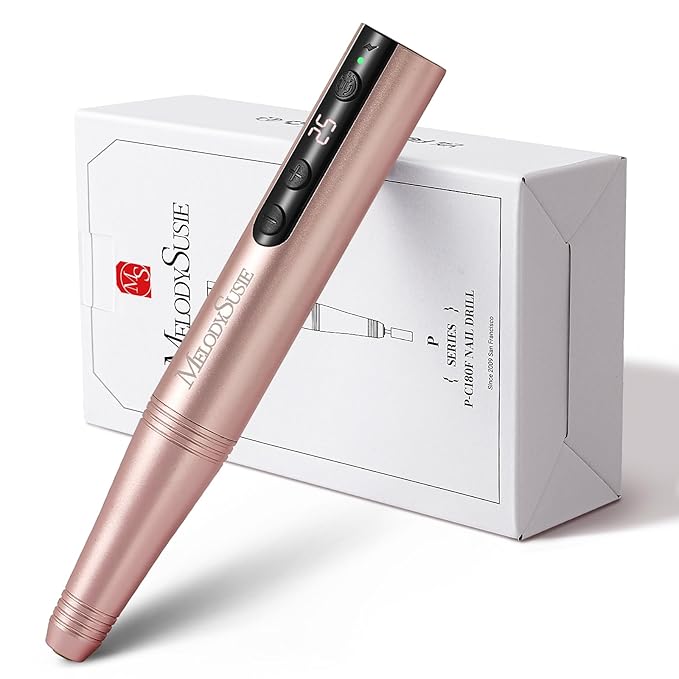 MelodySusie Pen-Shaped Portable CordlessNail Drill, PC180F 25000RPM RechargeableElectric File with LED Display for All NailCare, Manicure Shaping & Acrylic GelRemoval for Nail Artists DIY at Home