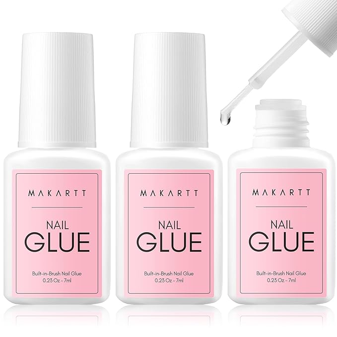 Makartt Super Strong Nail Glue for Acrylic Nails: 7ML 3 Pcs Brush on Nail Glue for Nail Tips Press On Nails Ultra Quick,Long Lasting,Easy to Use False Nail Glue for Glue on Nails Fake Nails DIY Nails
