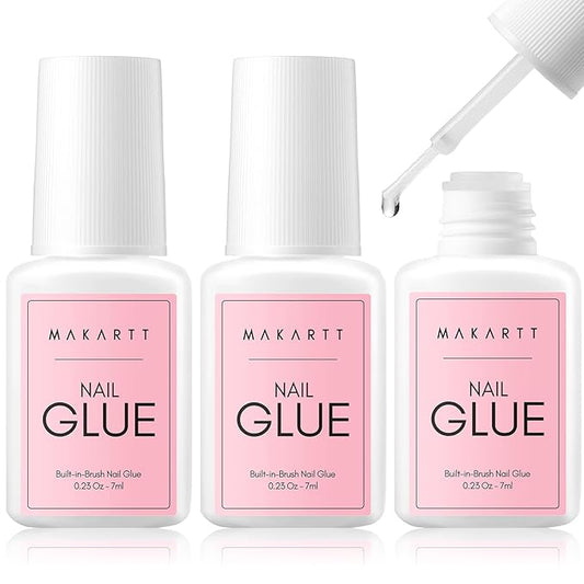 Makartt Super Strong Nail Glue for Acrylic Nails: 7ML 3 Pcs Brush on Nail Glue for Nail Tips Press On Nails Ultra Quick,Long Lasting,Easy to Use False Nail Glue for Glue on Nails Fake Nails DIY Nails