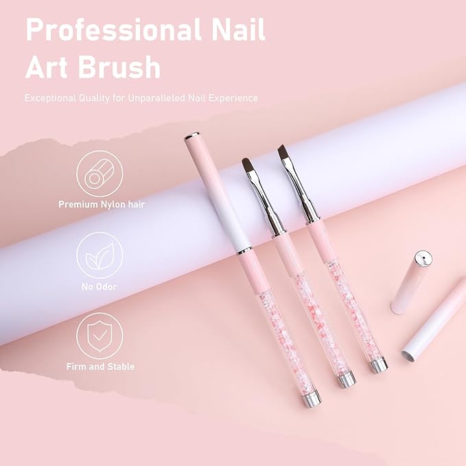 3PCS Nail Art Clean Up Brushes -Round/Angled Nail Brushes for Cleaning Polish Mistakes on the Cuticles, Brushes for Nail Art and Designs Painting DIY