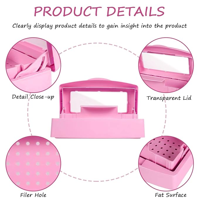 Gusnilo Nail Tool Sterilizer Box barbicide Disinfectant Jar Plastic Disinfectant Container Suitable for Nail Tools Hair Salons Beauty Centers and Manicure and Nail Equipment(Pink)