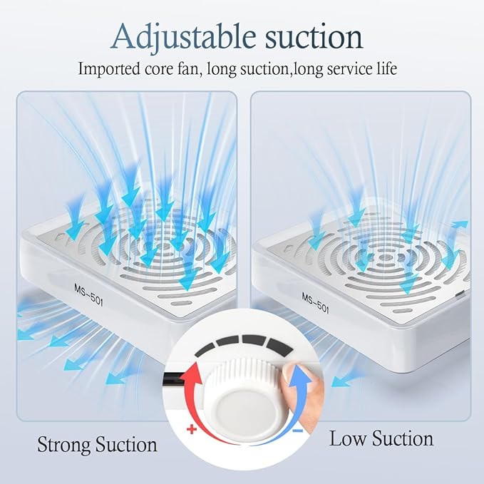 Nail Dust Collector with Lamp Powerful Nail Vacuum Fan, White Dust Collector Extractor, Electric Dust Suction Machine for Acrylic Gel Nails Polishing Low Noise