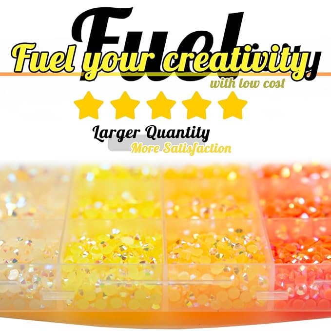4 Color Jelly Resin Rhinestones Bulk 3mm 4mm 5mm Flatback Stones for Crafting Colorful AB Non-Hotfix Yellow Orange Resin Gems Diamonds Box for Crafts DIY Tumblers Bottles Nails Eyes Face Makeup