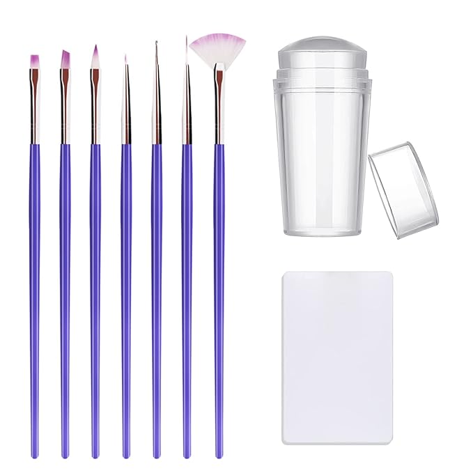 Nail Stamper Nail Art Brushes, French Tip Nail Stamp Clear Nail Art Stamper Jelly with Scraper, 7pcs Nail Pen Brushes, Soft Silicone Stamper Printer DIY French Tip Nail Stamping Manicure Tool