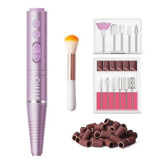 Nail Drill, Cordless Electric Nail Drill Machine for Acrylic Nail, Rechargeable Portable with Max 20000 RPM, 12 in 1 Kit Electric Nail File Efile Present for Beginner and Professional (Pink)