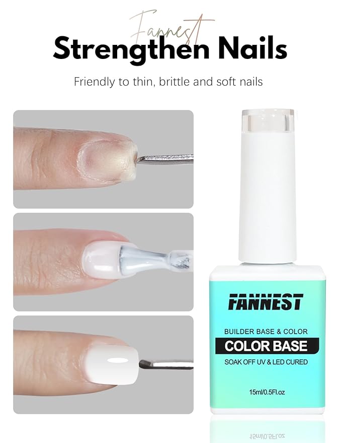 Milky White Gel Nail Polish, Hema Free Rubber Base Builder Gel, French Tips Base Colors Nails Strengthener Soak Off Gift for Womens (Milky White)