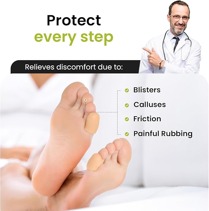 Bukihome 8 Pcs Gel Toe Cap, Pinky Toe Protector for Women Men - Cushions and Protects to Cover Toes, Relief Toe Pain from Ingrown Toenails, Corns, Blisters, Hammer Toes (Small Size)