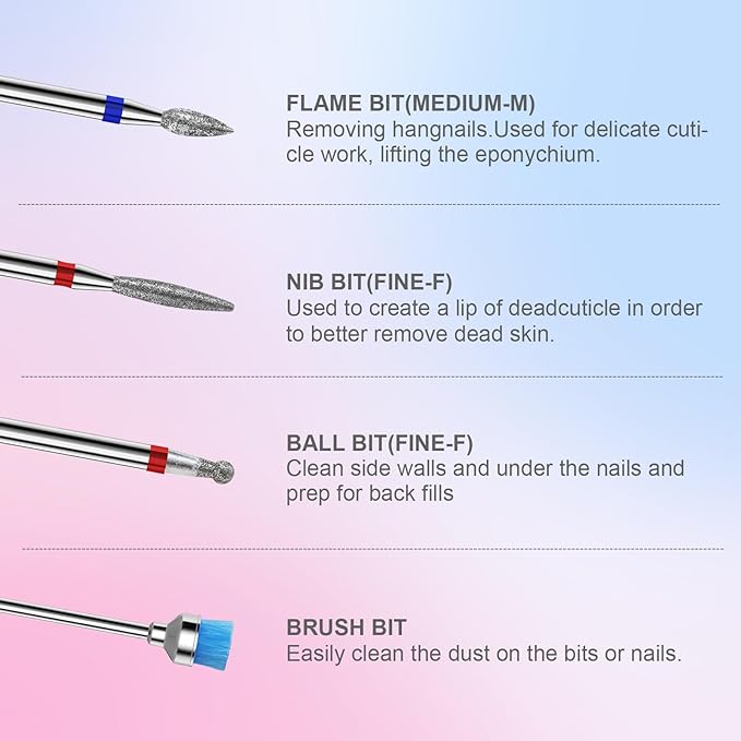 3/32'' Nail Drill Bits Set – 8pcs Tungsten Carbide & Ceramic and Diamond Bits for Acrylic, Gel & Cuticle Removal – Professional Electric Nail File Kit for Manicure, Pedicure – Home & Salon Use