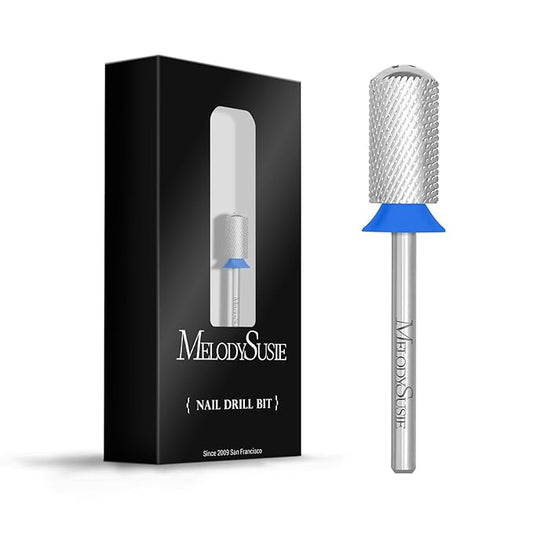 MelodySusie Safety Nail Drill Bits, 3/32'' Smooth Round Top Large Barrel Carbide Bits, Suitable for Manicure Pedicure Cuticle Gel Polishing, Beginners Bits, Silver, Series Bit-S, Medium
