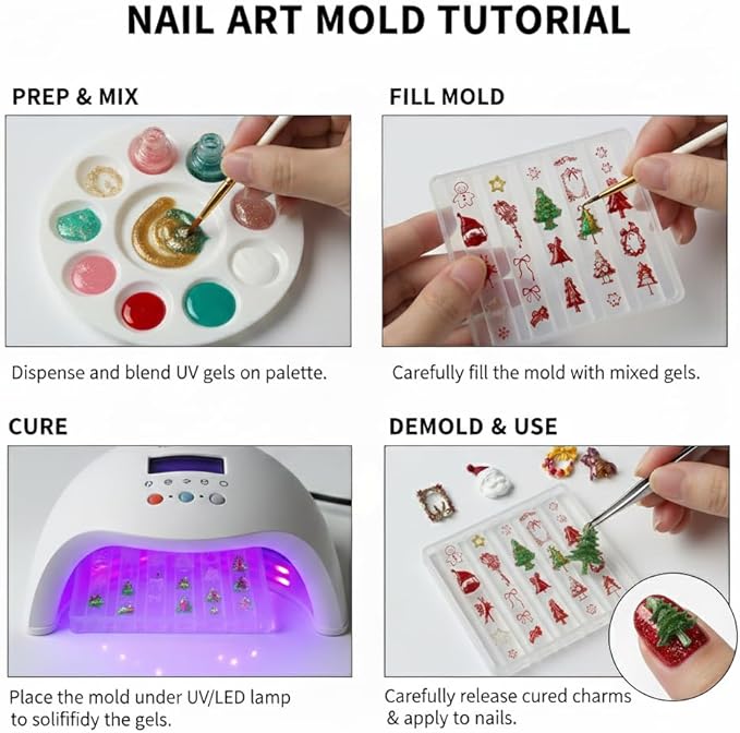 1 Pcs Christmas Silicone Nail Art Molds for Women Resin Nail Design