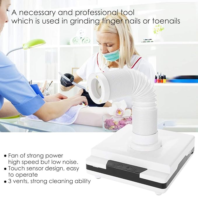 60W Nail Dust Collector, Dust Collector Nail Vacuum Fan Suction Manicure Cleaner with 3 LED Retractable Elbow and Sensor Pedicure Machine Extractor for Polish Acrylic Nail (us Plug)