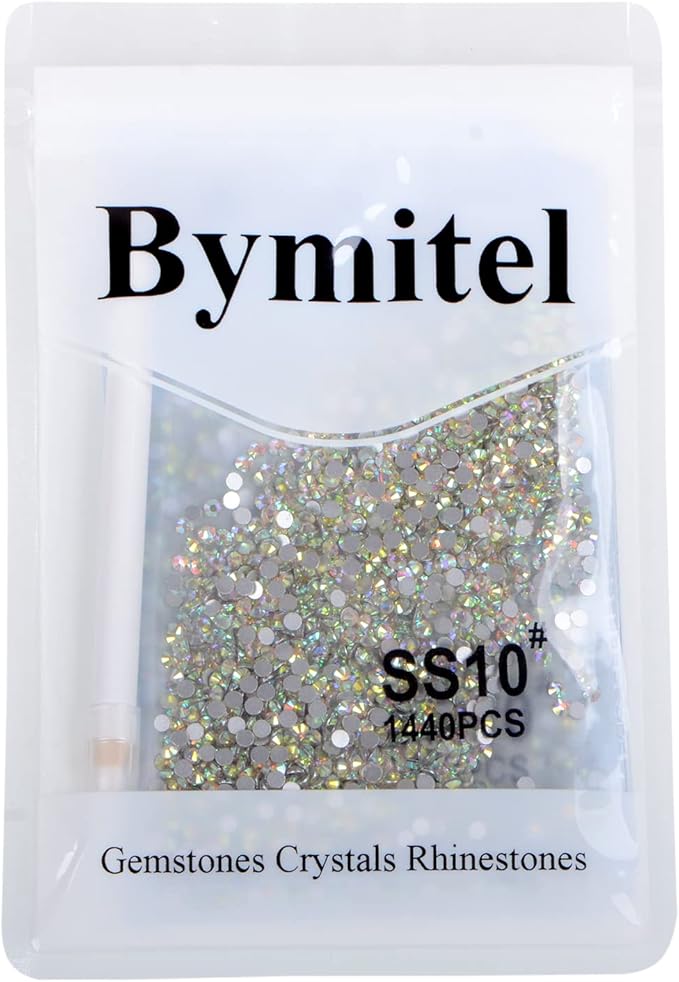 2880PCS Art Nail Rhinestones Non Hotfix Glue Fix Round Crystals Glass Flatback for DIY Jewelry Making with one Picking Pen (ss10 2880PCS, Crystal AB)