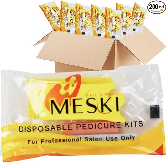200-Count 4-Piece EVA Pedicure Kit, Includes 80/100 Grit Nail File, Purple Pumice Pad, Orange Buffer, and EVA Toe Separator, Individually Packed