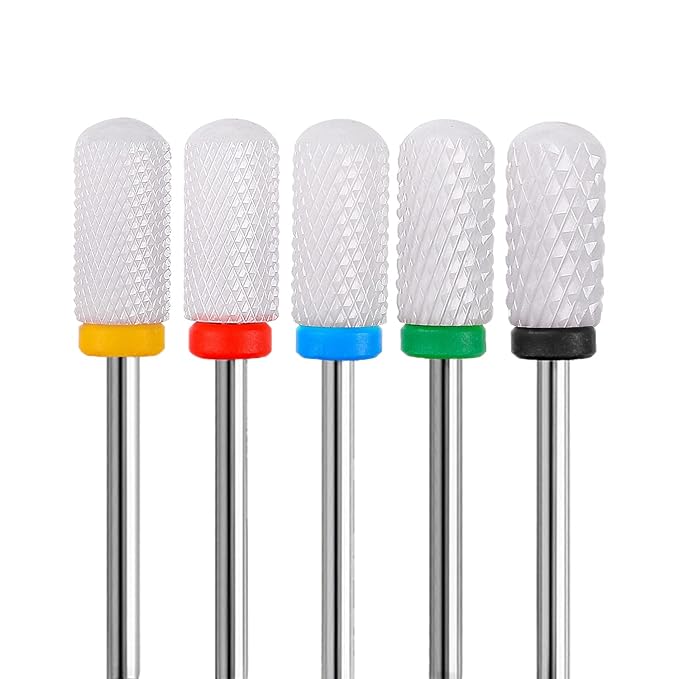 Fantexy Ceramic Nail Drill Bits Set,3/32'' (2.35mm) Professional Cylindrical Ceramic Bits,Cuticle Nail File Bits for Acrylic Nails,Manicure Pedicure Home & Salon Use-Both Left and Right Handed(5 Pcs)