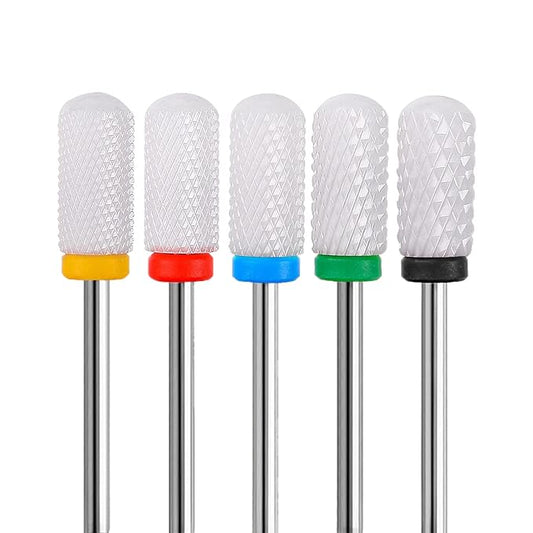 Fantexy Ceramic Nail Drill Bits Set,3/32'' (2.35mm) Professional Cylindrical Ceramic Bits,Cuticle Nail File Bits for Acrylic Nails,Manicure Pedicure Home & Salon Use-Both Left and Right Handed(5 Pcs)