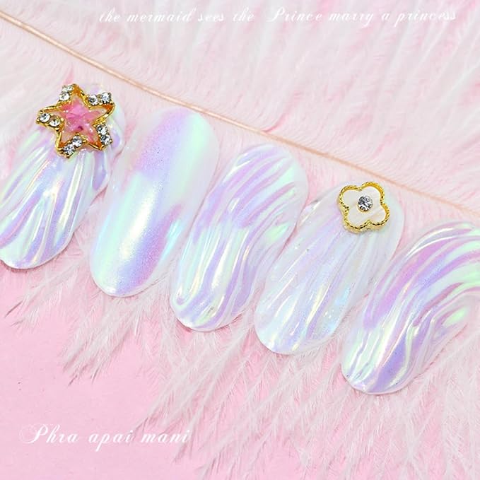 1 Box Mermaid Chrome Nail Powder Iridescent Aurora Chrome Pigment Powder for Nail Art, White Unicorn Pearl Nail Powder Mirror Effect Nail Art Decoration