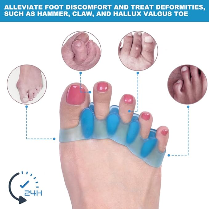 ROOCKE 4 Pcs Gel Toe Spacers for Women,Correct Hammer Toe Bunion Corrector for Men,Big Toe Spreaders,Yoga Toe Separators,Straightener for Overlapping Toes (Blue)