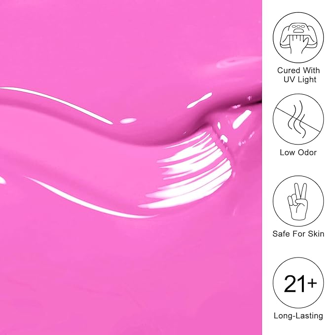 Imtiti Pink Gel Nail Polish, Purple Pink Gel Polish High Gloss Soak Off UV LED Nail Gel Polish Spring Summer Art Manicure Salon DIY Design 10ML