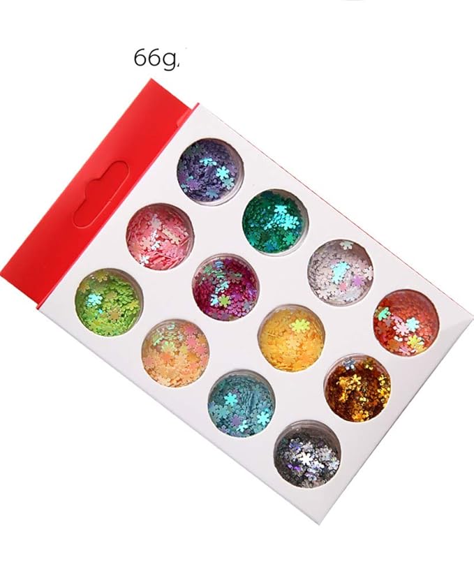 Nail Art DIY Snowflakes Glitter Sequins 3D Christmas Flower Flakes 12 Colors
