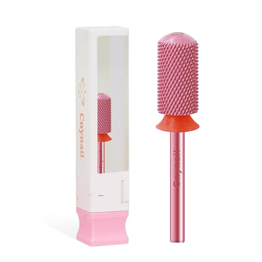 3/32" Large Barrel Smooth Round Top Tungsten Carbide Nail Drill Bit Safety Bit for Gel & Acrylic Removal, 2-Way Rotating Efile Tip, Salon Electric File Accessory (F Grit, Rose Red)
