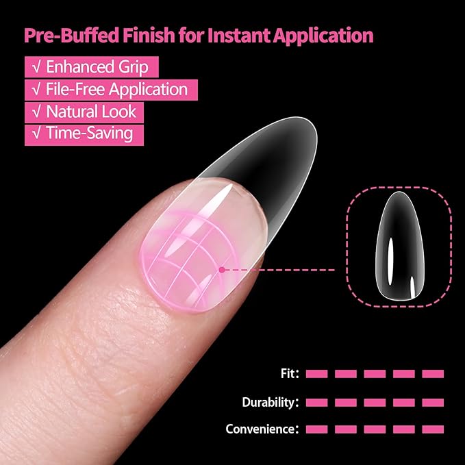 Medium Almond Nail Tips 500PCS, Clear Acrylic Full Cover Gel Press on Nail Tips for DIY, 10 Sizes Pre-Shaped False Nails with Glossy Finish, Professional Manicure Kit & Easy Application