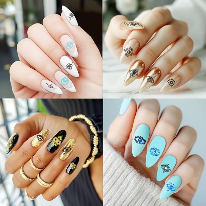 3Pcs Evil Eye Stamp for Nails Mystical Nail Art Stamp Templates Nail Plates Stamping Set Stainless Steel Reusable Tools with Stamper Scraper for Manicure Printing