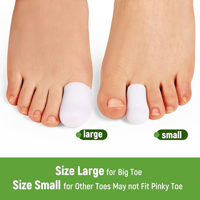 Bukihome Big Toe Protectors 10 ct, Silicone Toe Caps to Cushion Toe Blister, Corn, Callus, Great for Running, Walking, Stop Toe Pain (Large, White)