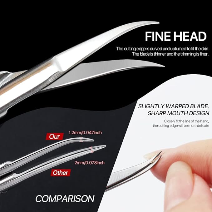 Qunzhao Cuticle Scissors for Women and Men Curved Stainless Steel with Tip Grooming Blades Manicure Nail for Dry Skin Nail Scissors (1)