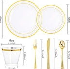 bUCLA 300Pcs Clear Gold Plastic Disposable Dinnerware Set - Image 2