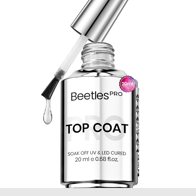 Beetles Pro Gel Top Coat– 20ml Each, High Glossy & Long-Lasting up to 28 Days – Soak-Off Non-Yellowing Strong Coverage Gel for LED/U V Lamps, Professional Salon Manicure