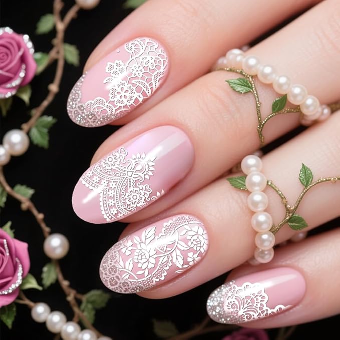 PH PandaHall 3pcs Lace Pattern Nail Stamping Plates Flower Lace Nail Art Templates Retro Laces Border Nails Design Stamp Stainless Steel Nails Image Plates for Women Manicures Salon Design Printing