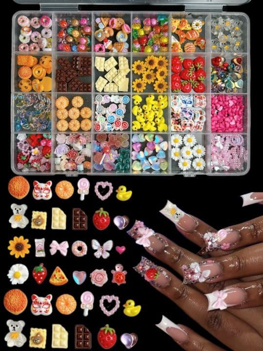 3D Resin Strawberry Nail Charms, Mixture Color Candy Lollipop Bow Heart Nail Art Charms, Cute Flower Daisy Charms for Nails Designs Manicure Accessories DIY Craft