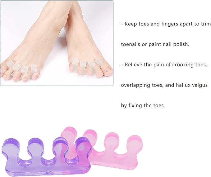Toe Separators for Nail Polish, Toe Spacers Gel Toe Separator Toe Dividers Pedicure for Toenail Finger Tools 4 Colors IRCHLYN (4 Pairs)